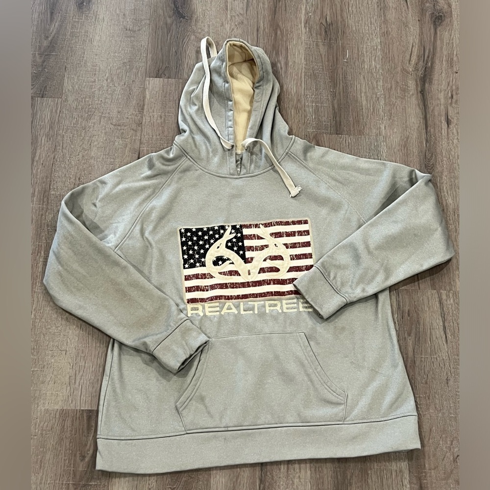 Mens Realtree America Flag Camo Hunting Gray Hoodie Pullover - Fits Small/Medium